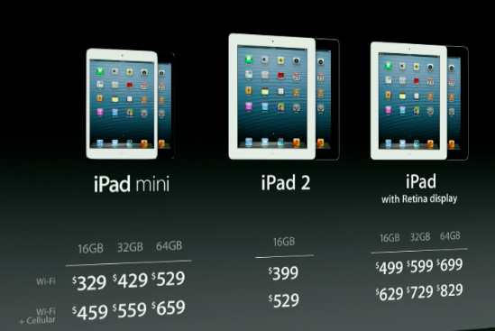 Pricing for the new iPad Mini